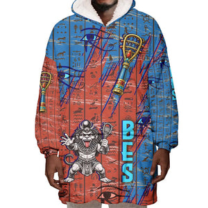 Bes Wearable Blanket Hoodie Ancient Egyptian Hieroglyphs and Sacred Symbols Ancient Myth - African Pride