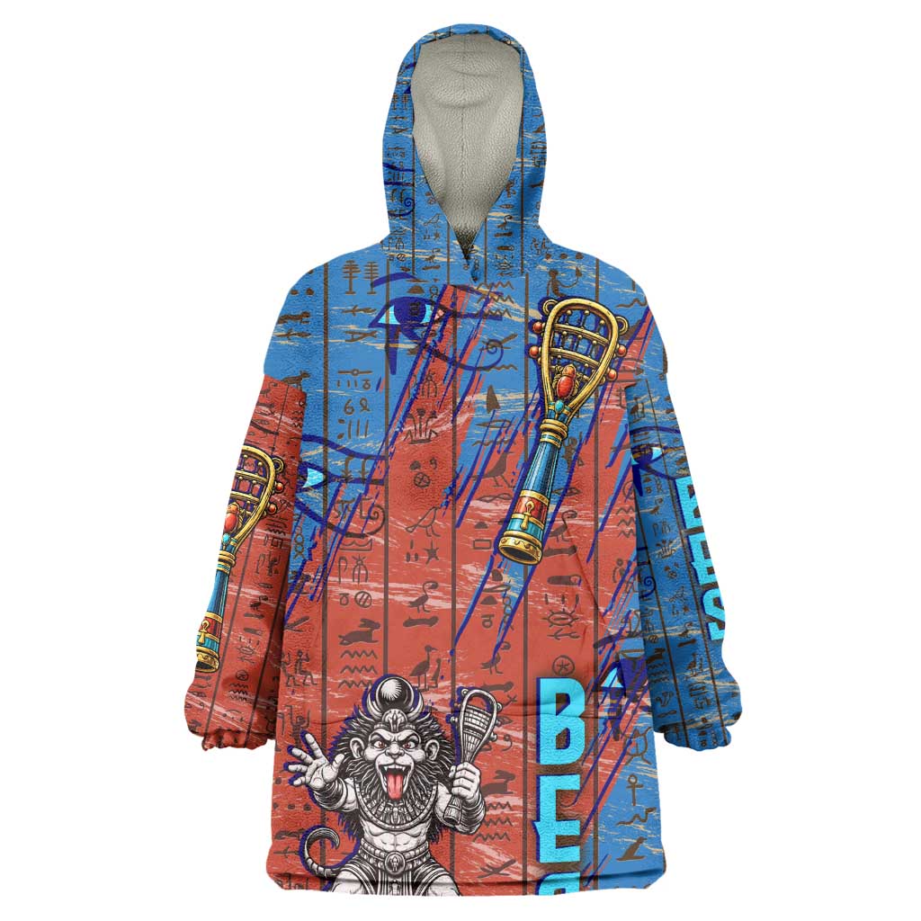 Bes Wearable Blanket Hoodie Ancient Egyptian Hieroglyphs and Sacred Symbols Ancient Myth - African Pride
