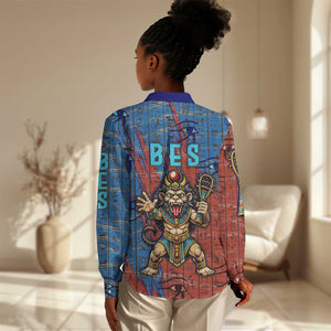 Bes Women Casual Shirt Ancient Egyptian Hieroglyphs and Sacred Symbols Ancient Myth - African Pride