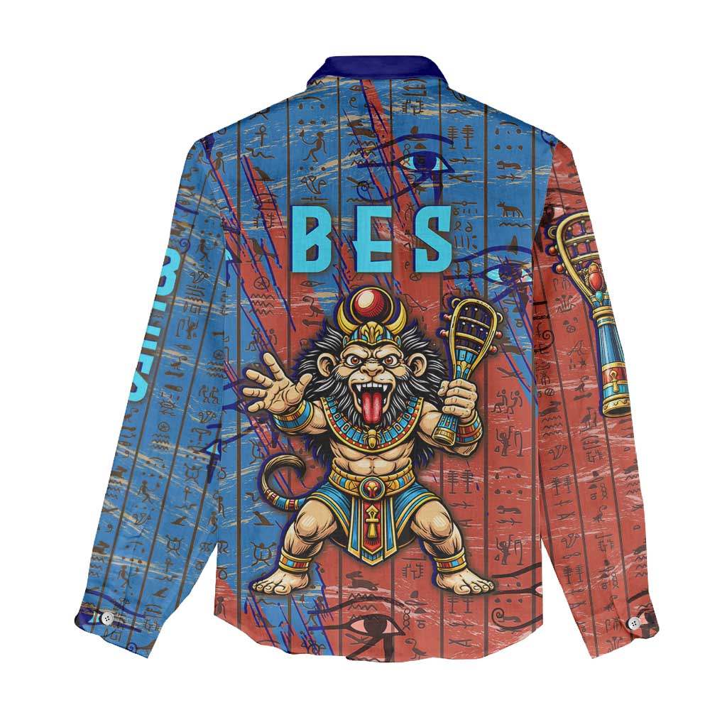 Bes Women Casual Shirt Ancient Egyptian Hieroglyphs and Sacred Symbols Ancient Myth - African Pride