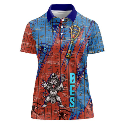 Bes Women Polo Shirt Ancient Egyptian Hieroglyphs and Sacred Symbols Ancient Myth - African Pride