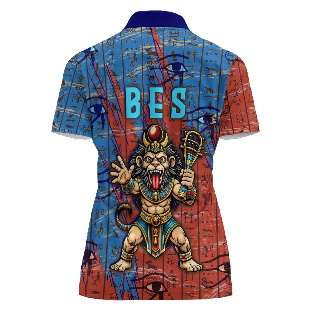 Bes Women Polo Shirt Ancient Egyptian Hieroglyphs and Sacred Symbols Ancient Myth - African Pride
