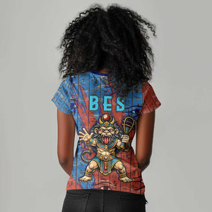 Bes Women V-Neck T-Shirt Ancient Egyptian Hieroglyphs and Sacred Symbols Ancient Myth - African Pride
