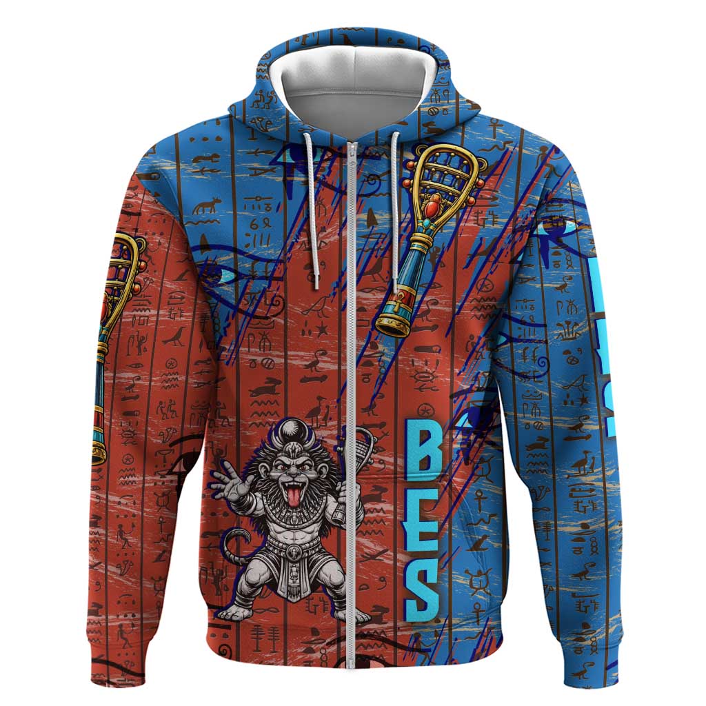 Bes Zip Hoodie Ancient Egyptian Hieroglyphs and Sacred Symbols Ancient Myth - African Pride