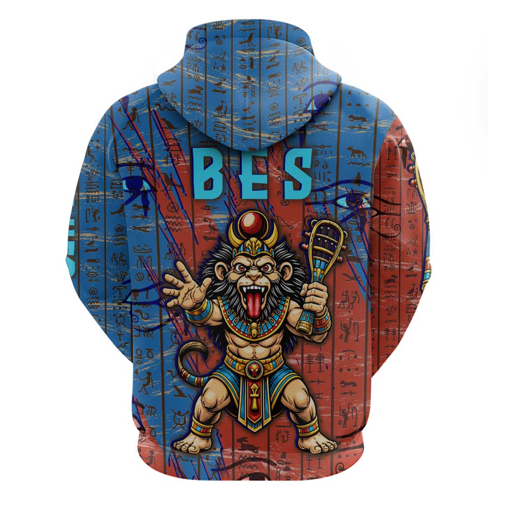 Bes Zip Hoodie Ancient Egyptian Hieroglyphs and Sacred Symbols Ancient Myth - African Pride