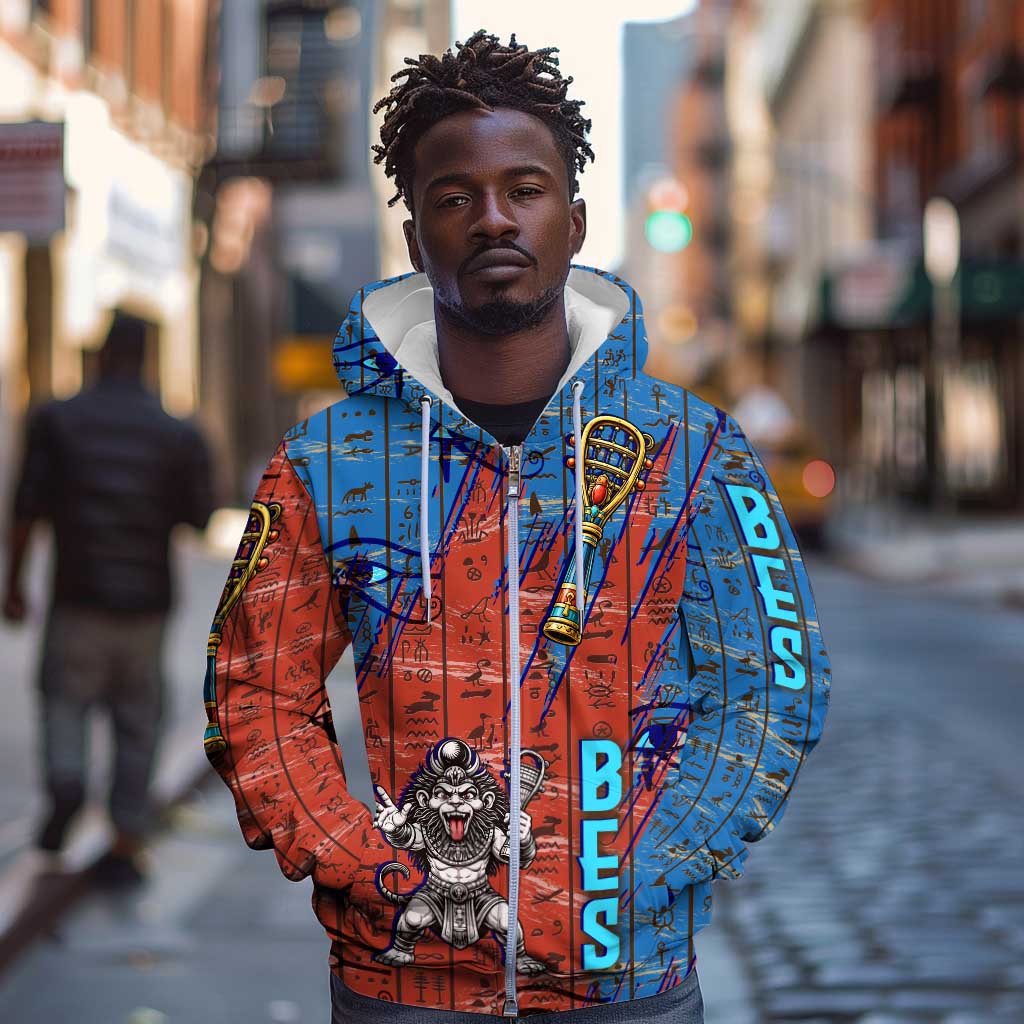 Bes Zip Hoodie Ancient Egyptian Hieroglyphs and Sacred Symbols Ancient Myth - African Pride