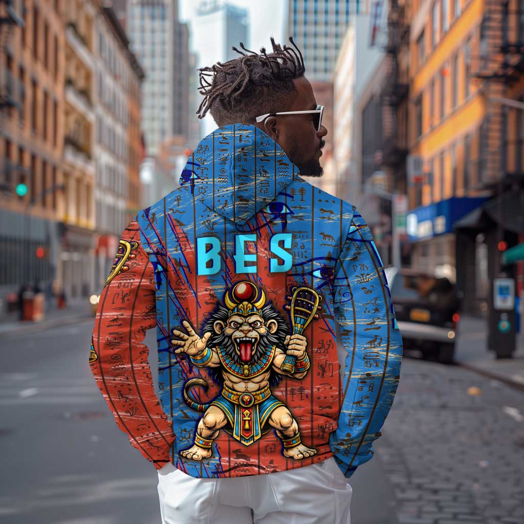 Bes Zip Hoodie Ancient Egyptian Hieroglyphs and Sacred Symbols Ancient Myth - African Pride