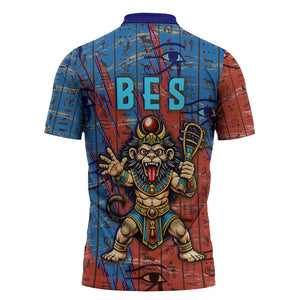 Bes Zipper Polo Shirt Ancient Egyptian Hieroglyphs and Sacred Symbols Ancient Myth - African Pride