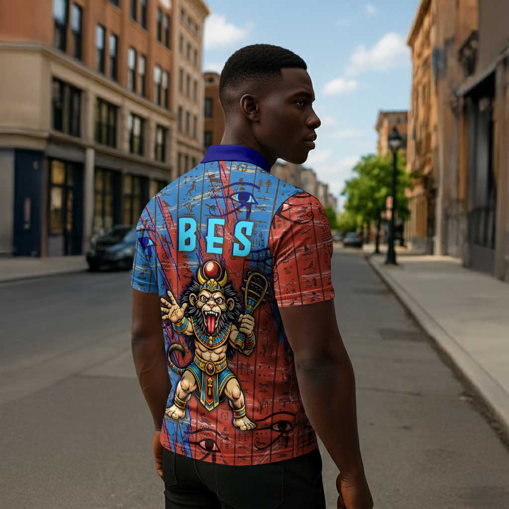 Bes Zipper Polo Shirt Ancient Egyptian Hieroglyphs and Sacred Symbols Ancient Myth - African Pride