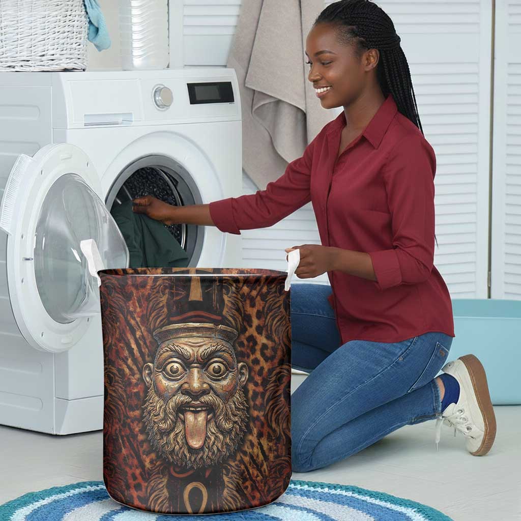 Bes Ancient Egyptian Laundry Basket with Leopard Print Ankh and Eye of Horus Egyptian Deity Tribute - African Pride