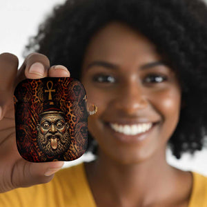 Bes Ancient Egyptian AirPods Case with Leopard Print Ankh and Eye of Horus Egyptian Deity Tribute - African Pride