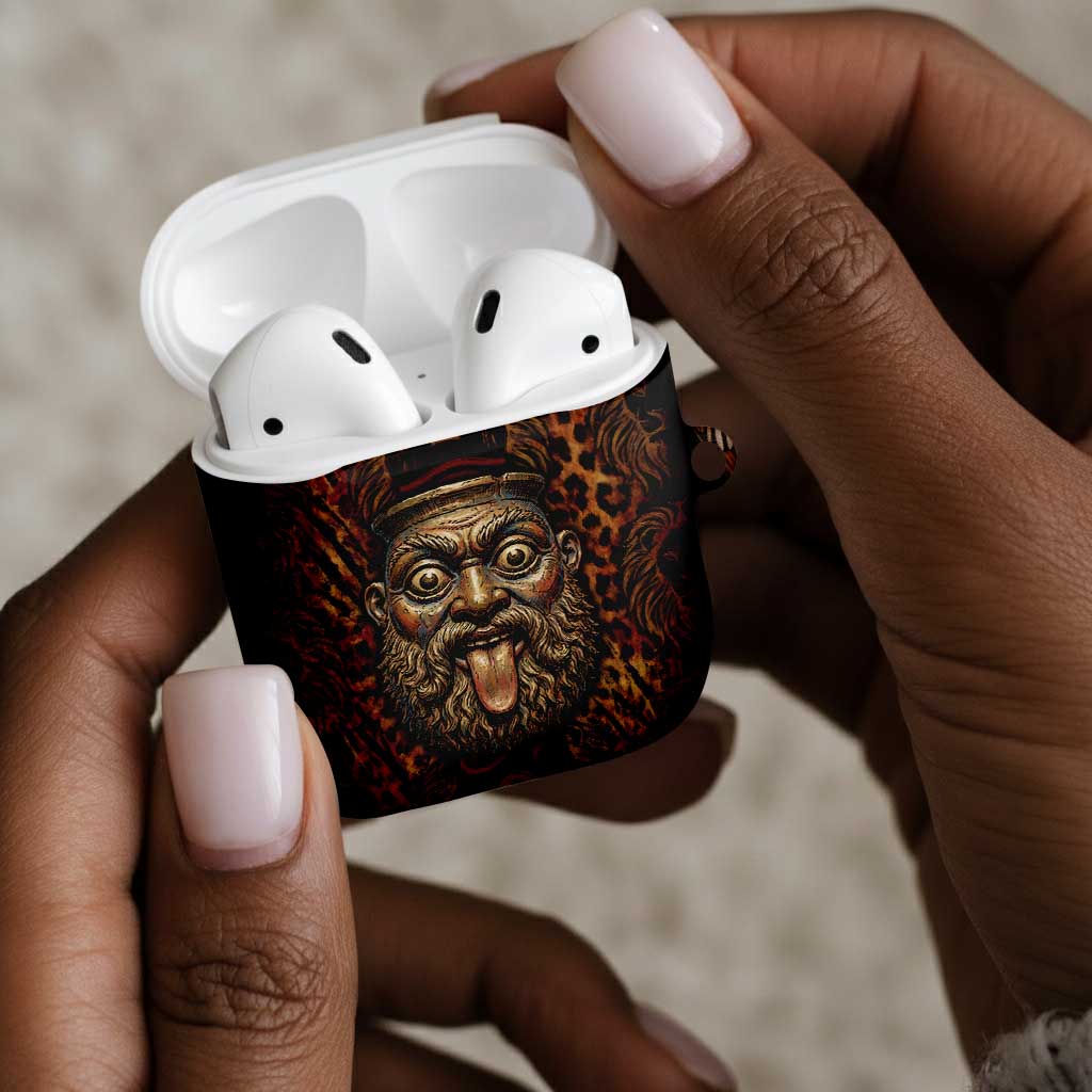 Bes Ancient Egyptian AirPods Case with Leopard Print Ankh and Eye of Horus Egyptian Deity Tribute - African Pride