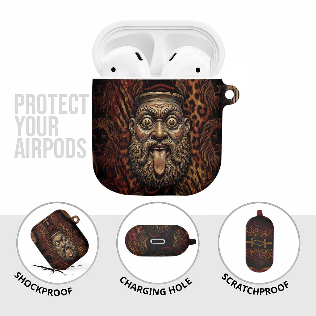 Bes Ancient Egyptian AirPods Case with Leopard Print Ankh and Eye of Horus Egyptian Deity Tribute - African Pride