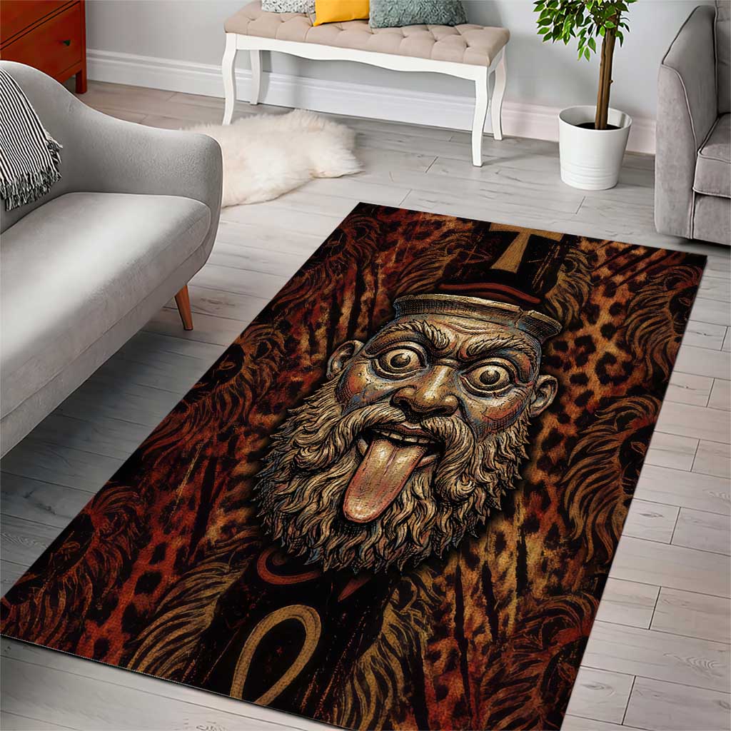 Bes Ancient Egyptian Area Rug with Leopard Print Ankh and Eye of Horus Egyptian Deity Tribute - African Pride