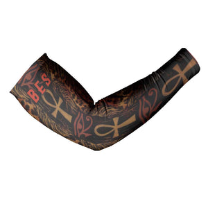 Bes Ancient Egyptian Arm Sleeves with Leopard Print Ankh and Eye of Horus Egyptian Deity Tribute - African Pride