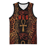 Bes Ancient Egyptian Basketball Jersey with Leopard Print Ankh and Eye of Horus Egyptian Deity Tribute - African Pride