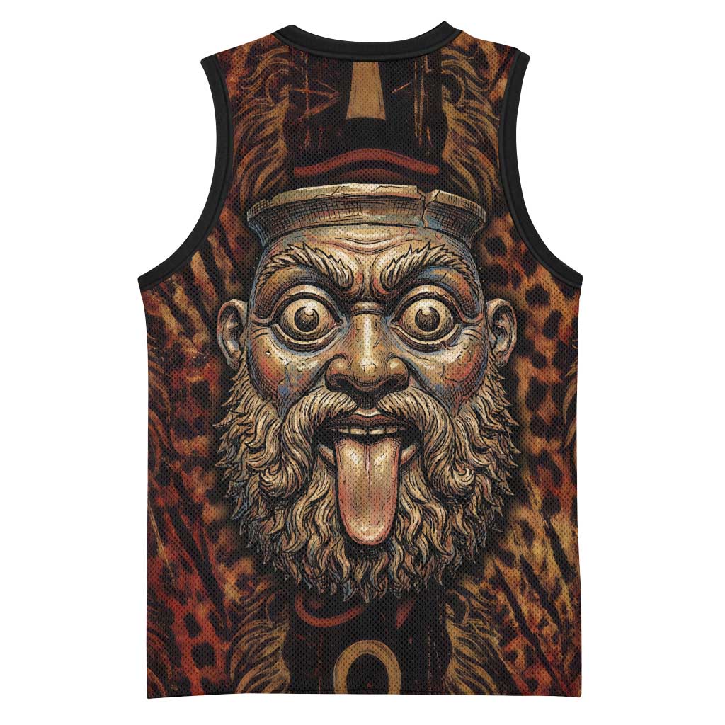 Bes Ancient Egyptian Basketball Jersey with Leopard Print Ankh and Eye of Horus Egyptian Deity Tribute - African Pride