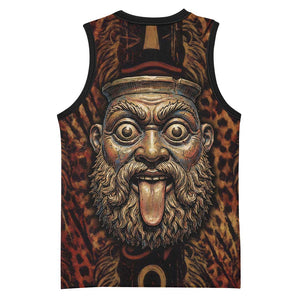 Bes Ancient Egyptian Basketball Jersey with Leopard Print Ankh and Eye of Horus Egyptian Deity Tribute - African Pride