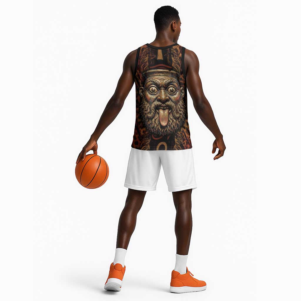 Bes Ancient Egyptian Basketball Jersey with Leopard Print Ankh and Eye of Horus Egyptian Deity Tribute - African Pride