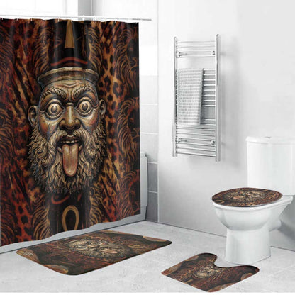 Bes Ancient Egyptian Bathroom Set with Leopard Print Ankh and Eye of Horus Egyptian Deity Tribute - African Pride
