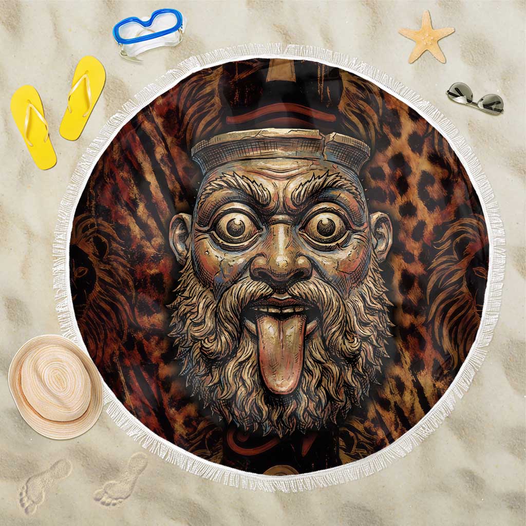 Bes Ancient Egyptian Beach Blanket with Leopard Print Ankh and Eye of Horus Egyptian Deity Tribute - African Pride