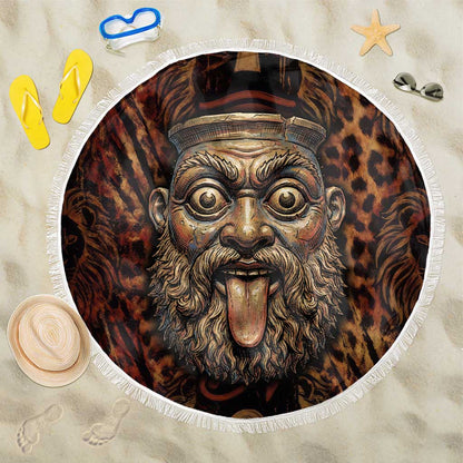 Bes Ancient Egyptian Beach Blanket with Leopard Print Ankh and Eye of Horus Egyptian Deity Tribute - African Pride