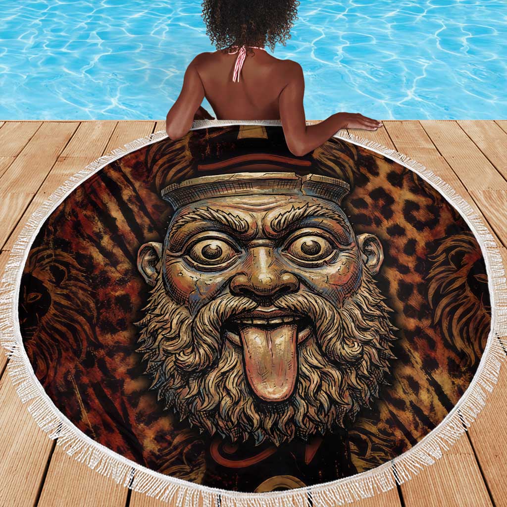 Bes Ancient Egyptian Beach Blanket with Leopard Print Ankh and Eye of Horus Egyptian Deity Tribute - African Pride
