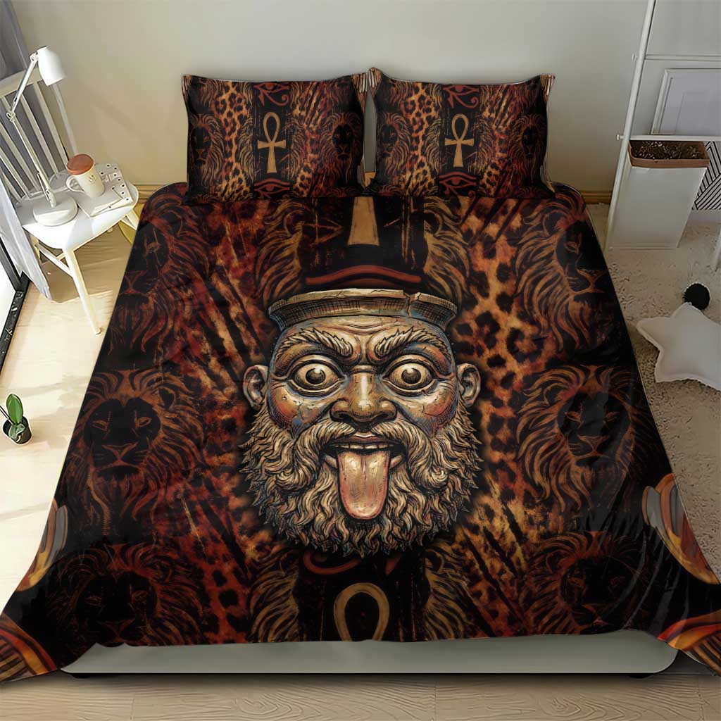 Bes Ancient Egyptian Bedding Set with Leopard Print Ankh and Eye of Horus Egyptian Deity Tribute - African Pride