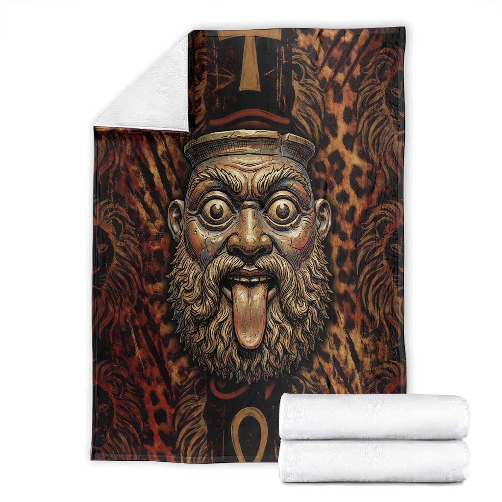 Bes Ancient Egyptian Blanket with Leopard Print Ankh and Eye of Horus Egyptian Deity Tribute - African Pride