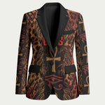 Bes Ancient Egyptian Blazer with Leopard Print Ankh and Eye of Horus Egyptian Deity Tribute - African Pride