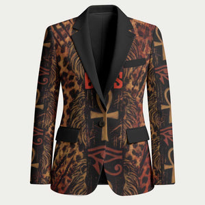 Bes Ancient Egyptian Blazer with Leopard Print Ankh and Eye of Horus Egyptian Deity Tribute - African Pride