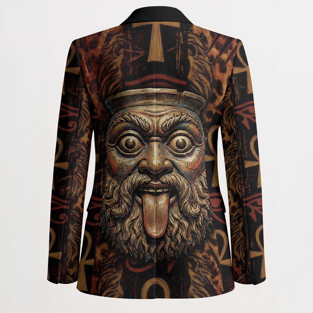 Bes Ancient Egyptian Blazer with Leopard Print Ankh and Eye of Horus Egyptian Deity Tribute - African Pride