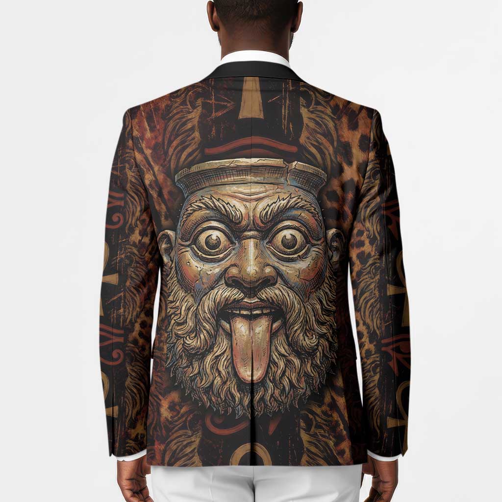 Bes Ancient Egyptian Blazer with Leopard Print Ankh and Eye of Horus Egyptian Deity Tribute - African Pride