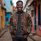 Bes Ancient Egyptian Bomber Jacket with Leopard Print Ankh and Eye of Horus Egyptian Deity Tribute - African Pride