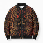 Bes Ancient Egyptian Bomber Puffer Jacket with Leopard Print Ankh and Eye of Horus Egyptian Deity Tribute - African Pride