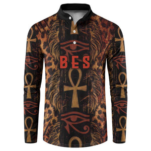 Bes Ancient Egyptian Button Sweatshirt with Leopard Print Ankh and Eye of Horus Egyptian Deity Tribute