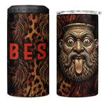 Bes Ancient Egyptian 4 in 1 Can Cooler Tumbler with Leopard Print Ankh and Eye of Horus Egyptian Deity Tribute - African Pride