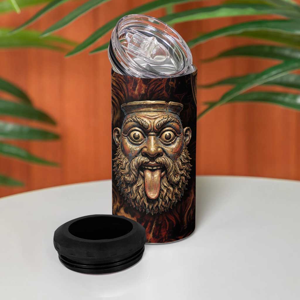 Bes Ancient Egyptian 4 in 1 Can Cooler Tumbler with Leopard Print Ankh and Eye of Horus Egyptian Deity Tribute - African Pride