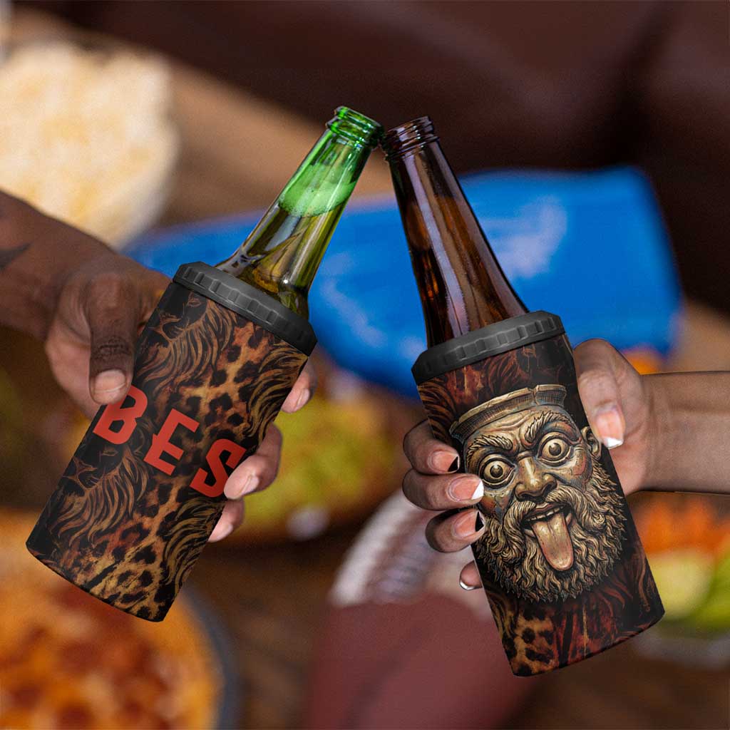 Bes Ancient Egyptian 4 in 1 Can Cooler Tumbler with Leopard Print Ankh and Eye of Horus Egyptian Deity Tribute - African Pride