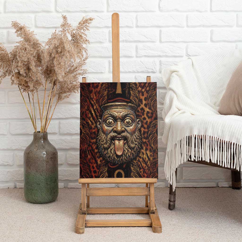 Bes Ancient Egyptian Canvas Wall Art with Leopard Print Ankh and Eye of Horus Egyptian Deity Tribute - African Pride