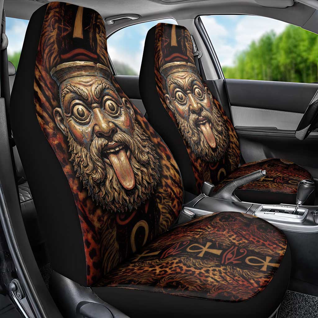 Bes Ancient Egyptian Car Seat Cover with Leopard Print Ankh and Eye of Horus Egyptian Deity Tribute - African Pride