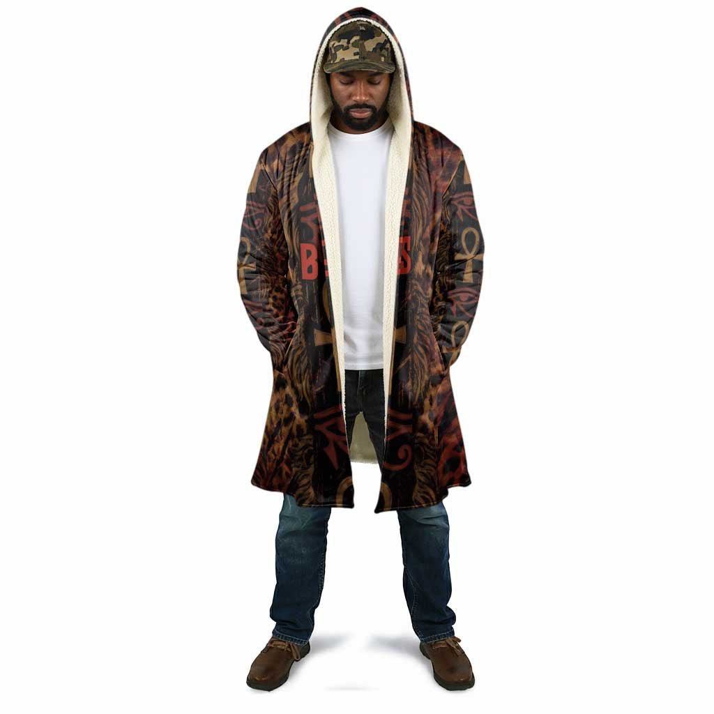 Bes Ancient Egyptian Cloak with Leopard Print Ankh and Eye of Horus Egyptian Deity Tribute - African Pride