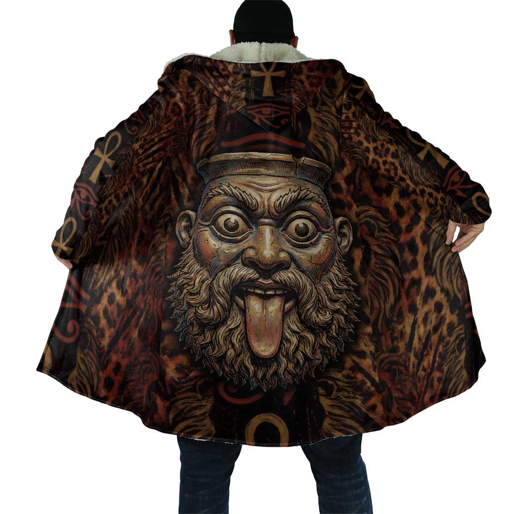 Bes Ancient Egyptian Cloak with Leopard Print Ankh and Eye of Horus Egyptian Deity Tribute - African Pride