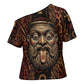 Bes Ancient Egyptian Cross Shoulder Shirt with Leopard Print Ankh and Eye of Horus Egyptian Deity Tribute - African Pride
