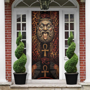 Bes Ancient Egyptian Door Cover with Leopard Print Ankh and Eye of Horus Egyptian Deity Tribute - African Pride