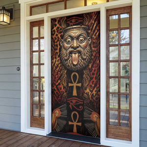 Bes Ancient Egyptian Door Cover with Leopard Print Ankh and Eye of Horus Egyptian Deity Tribute - African Pride