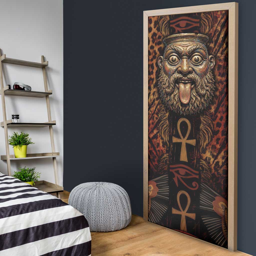 Bes Ancient Egyptian Door Cover with Leopard Print Ankh and Eye of Horus Egyptian Deity Tribute - African Pride