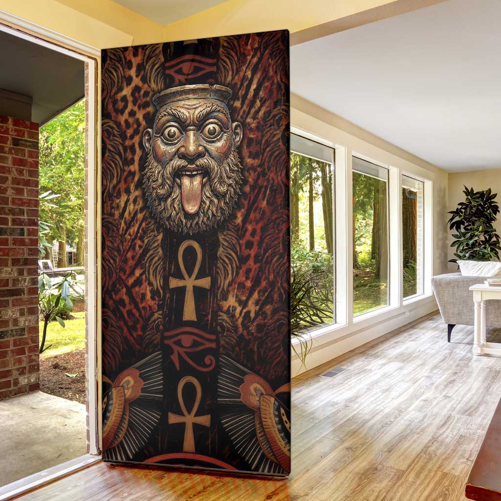Bes Ancient Egyptian Door Cover with Leopard Print Ankh and Eye of Horus Egyptian Deity Tribute - African Pride