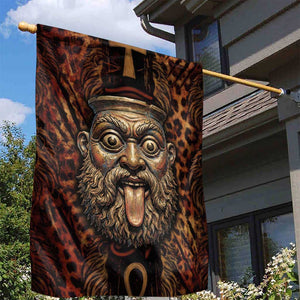 Bes Ancient Egyptian Garden Flag with Leopard Print Ankh and Eye of Horus Egyptian Deity Tribute - African Pride