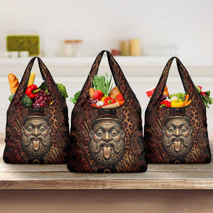Bes Ancient Egyptian Grocery Bag with Leopard Print Ankh and Eye of Horus Egyptian Deity Tribute - African Pride
